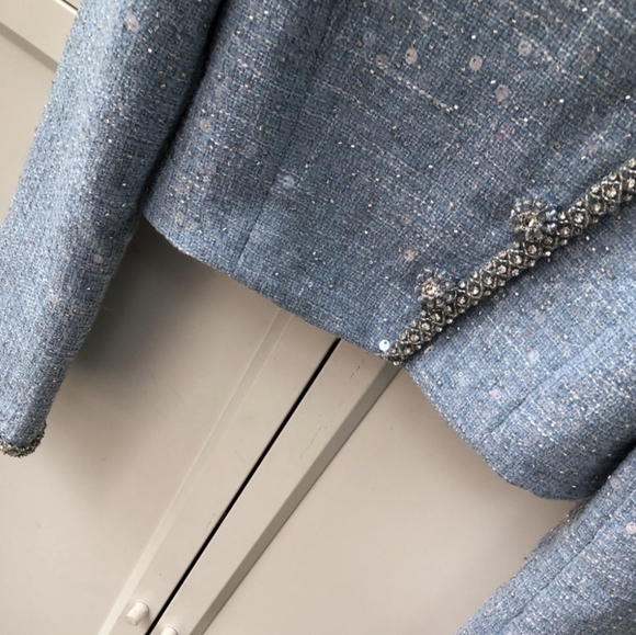 Self-Portrait BLUE SEQUIN BOUCLE CROPPED JACKET - Picture 6 of 8